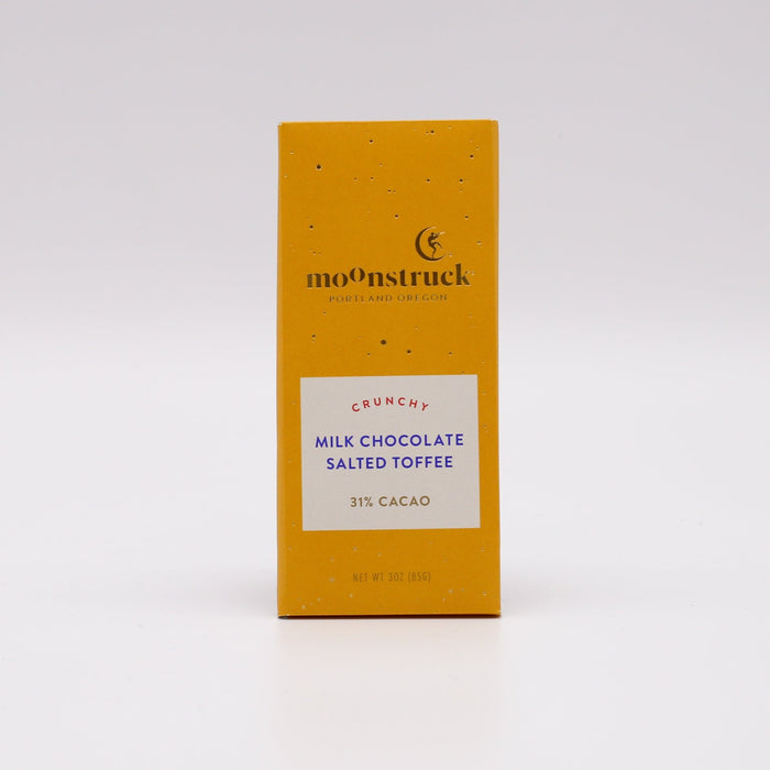 Moonstruck Chocolate Bar: Crunchy Milk Chocolate Salted Toffee 3oz