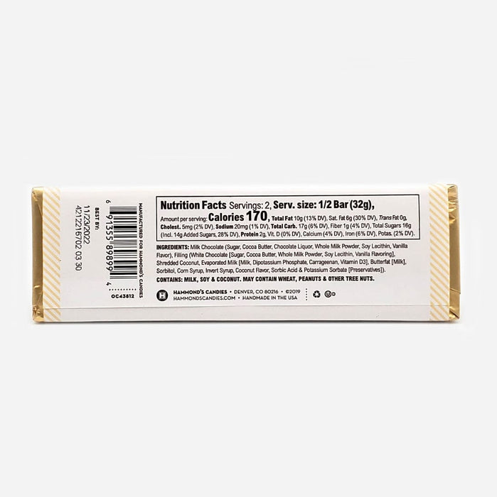 Hammond's Coconut Cream Pie Milk Chocolate Bar 2.25oz