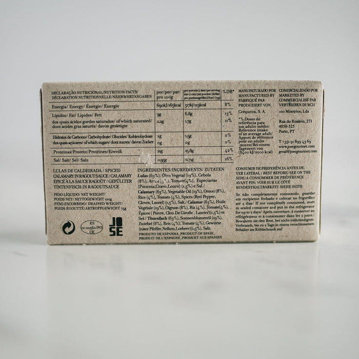 Jose Gourmet Tinned Fish: Spiced Calamari in Ragout Sauce 4oz