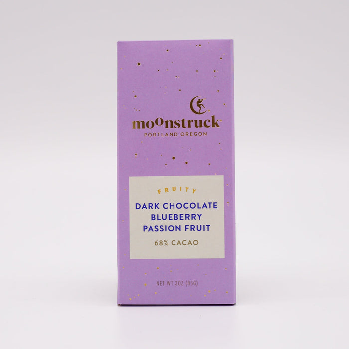 Moonstruck Chocolate Bar: Dark Chocolate Blueberry Passion Fruit 3oz